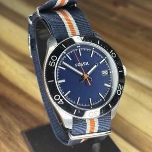 Fossil Retro Traveler Men's AM4478 Blue Date Dial Canvas Strap 10 ATM Watch - Picture 1 of 10