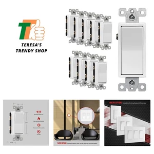 Impact-Resistant 20A Light Switch 10-Pack - Perfect for Homes & Offices - Picture 1 of 8