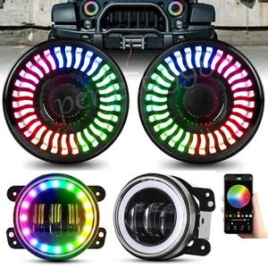 7'' RGB LED Headlights Chasing DRL Fog Lights Combo Kit For Jeep Wrangler JK JKU - Bild 1 von 24