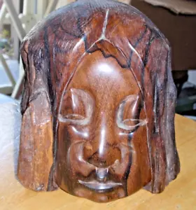Handgeschnitztes Eisenholz/Mahagoni Kopf Figur Gesicht 6X6X3,5" - Bild 1 von 5