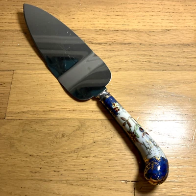 Vintage Sheffield England Pie Cake Server Stainless Steel Porcelain Handle 9.5" - Image 1 of 4