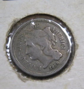 1866 - Three Cents Nickel 3 Cent Coin - Picture 1 of 6