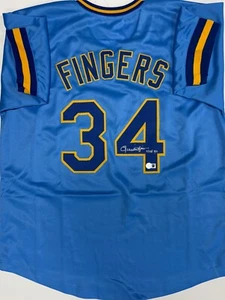 ROLLIE FINGERS Signed Custom Replica Brewers Blue Jersey AUTO w/ HOF '92 - BAS - Picture 1 of 3