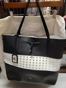 Lauren by Ralph Lauren Black and White Leather Tote w/peekaboo design - PERFECT! - Picture 1 of 16