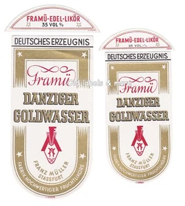 x5751 STASSFURT F. Müller DANZIGER GOLDWASSER 2x Likör-Etikett liqueur label - Bild 1 von 1