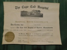 Vintage 1947 Birth Certificate Document The Cape Cod Hospital Ephemera