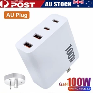 USB-C Fast 100W 30W Charger GaN 4 Ports Type C Power Adapter For Phone Tablet PD - Picture 1 of 8