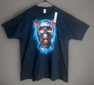 Men’s 2XL Skull Graphic T-Shirt – Flame Guitar Design, Black NWT - Picture 1 of 4