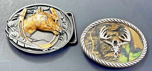 LOT* Nocona 10-point buck belt buckle, Horse-Horseshoe-feathers buckle 2 lot jq - Picture 1 of 6
