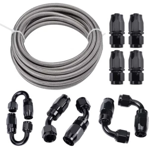 AN6 3/8" Stainless Steel Braided CPE Fuel/Oil Hose Line + Fittings Kits 20FT - Picture 1 of 8