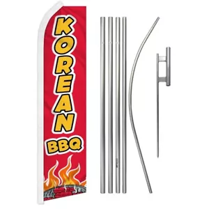 Korean BBQ Advertising Swooper Feather Flutter Flag & Pole Kit Restaurant Food - Picture 1 of 9