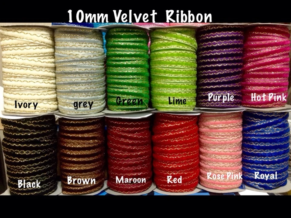 10mm Satin-Velvet Ribbon-ZigZag Design Gold Glitter-12 colours-Christmas Craft🎁 - Image 1 of 1