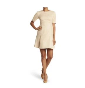 NWT Calvin Klein Faux Suede dress Pleated Hem Size 4 Fit & Flare Beige Bisque - Picture 1 of 1