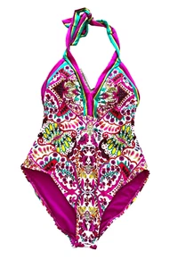 NEW NWT TRINA Turk one 1 pc swim suit halter tank size 12 3841155M floral w/trim - Picture 1 of 6