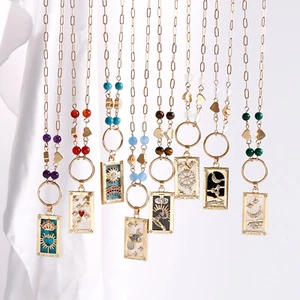 Collar Colgante Rectángulo Sol Luna Estrella Esmalte Tarjeta Tarot Cuentas Cristal - Imagen 1 de 36