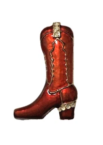 Vintage Victorian Style Red BOOT Brooch Enamel w/ Gold Tone Rhinestone Pin 2" - Picture 1 of 9