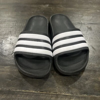 Adidas Black & White Adilette Aqua Kids Slides Sandals~Youth Size 11~Clean~ - Image 1 of 4