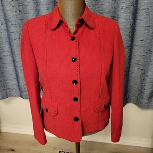 Alfred Dunner Womens Jacket 6P Red Black Accents Button Up Faux Suede Blazer - Picture 1 of 5