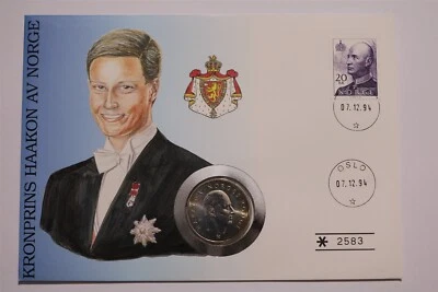 🧭 🇳🇴 NORWAY 5 KRONER 1994 PRINCE HAAKON COIN COVER B46 #200-52 - Image 1 of 3