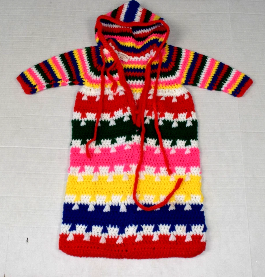 Traje de dormir vintage para bebé 6 meses 60 hecho a mano arco iris brillante ganchillo sudadera con capucha Foto 1 de 4