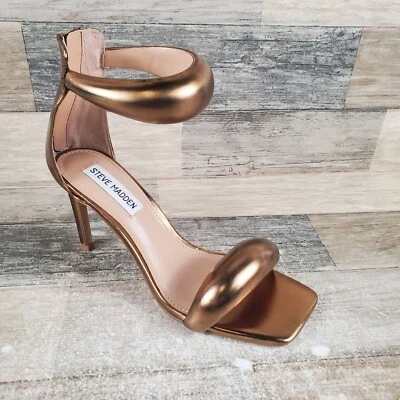 Steve Madden Partay Womens Dress Sandals Sz 6 M Bronze Back Zip Stiletto Heel - Image 1 of 4