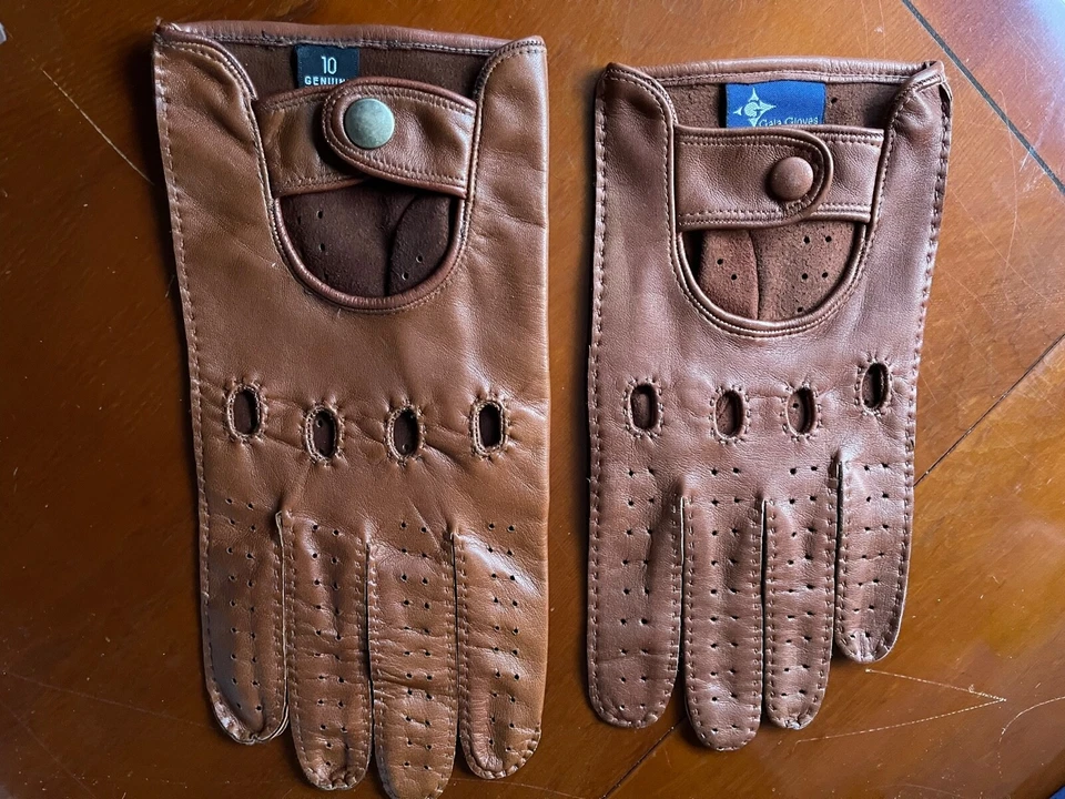 Guantes de conducir de cuero genuino de gala en marrón, talla 10. Foto 1 de 4
