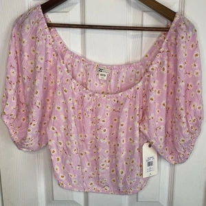 Billabong Shirt Top Sun City schulterfrei bauchfrei Blumenmuster rosa Damen Large neu mit Etikett - Bild 1 von 3
