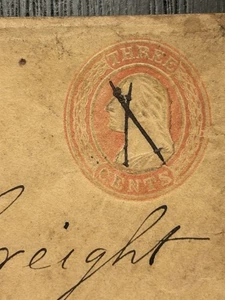 US COVER 1853-55 Scott #U1 Red George Washington Three Cent Die 1 Entire - Bild 1 von 4