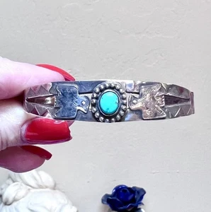 HERMOSO Brazalete Thunderbird Turquesa Plata Esterlina Nativo Americano De Colección - Imagen 1 de 11