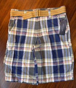 Tommy Hilfiger Plaid Shorts Flag Blue Boys Size 16 with Belt NWT - Picture 1 of 8