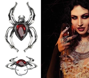 Ring Spinne silber mit roten Stein Schmuck Halloween Karneval Fastnacht Zubehör - Bild 1 von 2