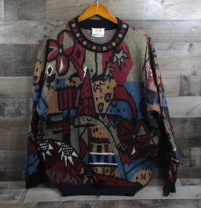 Vintage Abstrakte Grafik Pullover Rundhals Herren XL Mehrfarbig Wollmischung 90er 8528 - Bild 1 von 17