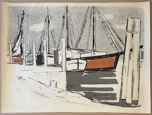 Heinrich Stegemann, barcos, litografía en color, firmado a mano - Imagen 1 de 3