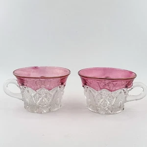 Paar antike Rubin Buntglas Pressglas Tassen EAPG Rautenmuster Goldrand - Bild 1 von 10