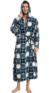 Men's Plush Hooded Bathrobe Winter Warm Fleece Robes Soft Flannel Long Robes ... - Picture 1 of 6