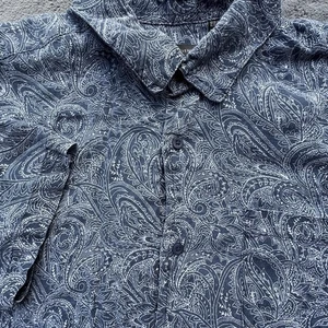 Saks Fifth Avenue Mens Linen Extra Large Paisley Button Up Shirt Short Sleeve XL - Picture 1 of 22