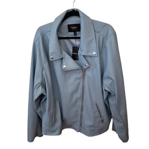 NWT Torrid Women's Plus Size 5X Textured Moto Jacket Dusty Blue_2_H_3 - Picture 1 of 9