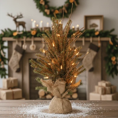 Primitive Christmas Tree German Fir 20 Lights, 18" H Pre Lit Tabletop Rustic - Image 1 of 3