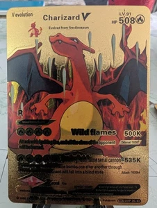 Pokemon Gold Foil Fan Art Karte Charizard V 508HP Wilde Flammen - Bild 1 von 2