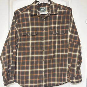 Woolrich Oxbow Bend Men Large Shirt Brown Flannel Heavy Cotton Double Elbow - Picture 1 of 13
