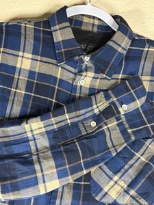 Rag & Bone Men's Sz Medium Plaid Long Sleeve Fit 3 Button Down Shirt Blue Brown - Picture 1 of 9