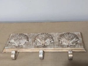 Coastal Seashell Towel Holder / Beach House Accessory 3 Hook Rack w/ Wall Mount - Picture 1 of 10