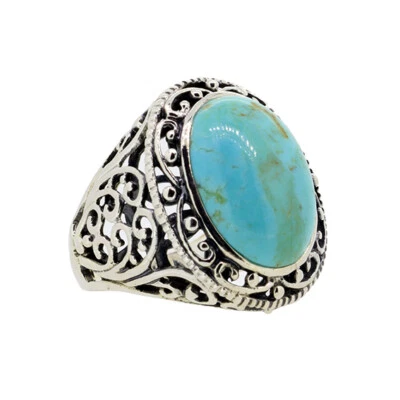 Men Ring Türkis Silberring 925 echter Naturstein Türkis Herrenring massiv | VKJ - Bild 1 von 4