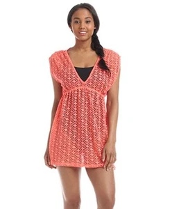 Miken Crochet Tunic Cover Up Women's Swimsuit Sz L Coral Juniors (K18) - Picture 1 of 2
