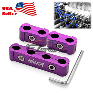 3pcs Purple Aluminum Engine Spark Plug Wire Separator Divider Organizer Clamp