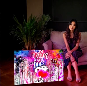 Bild mit LED Beleuchtung "Love Dogs" - Snoopy - Bild 1 von 3