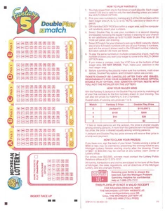 Michigan Lottery Fantasy 5 Unused Play Slip - Picture 1 of 1