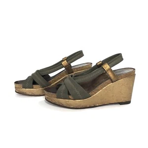 Sandalia Donald J Pliner Verde Bronce Cuña Corcho Zapato Mujer Talla 6 M - Imagen 1 de 6