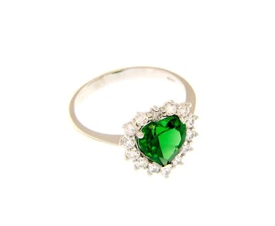 18K WHITE GOLD HEART RING WITH GREEN CRYSTAL AND CUBIC ZIRCONIA FRAME — 第 1/4 张图片