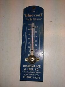 Vintage 30s/40s Blue Coal Diamond Ice,Fuel Co. Thermometer,Chester,Pennsylvania